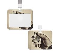 Sliding ID Badge Holder with Lanyard Card Case Protector Pouch with Clear Window Vertical ID Credit Card Name Tag Vintage Conceptual Poker Hand Badge Holder for NurseOffice Supplies