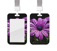 Sliding ID Badge Holder with Lanyard Card Case Protector Pouch with Clear Window Vertical ID Credit Card Name Tag Purple Daisy Badge Holder for NurseOffice Supplies