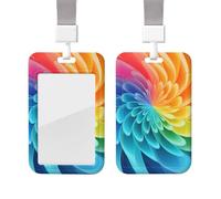 Sliding ID Badge Holder with Lanyard Card Case Protector Pouch with Clear Window Vertical ID Credit Card Name Tag Rainbow Dynamic Badge Holder for NurseOffice Supplies