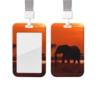 Sliding ID Badge Holder with Lanyard Card Case Protector Pouch with Clear Window Vertical ID Credit Card Name Tag Sunset African Elephant Badge Holder for NurseOffice Supplies