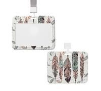 Sliding ID Badge Holder with Lanyard Card Case Protector Pouch with Clear Window Vertical ID Credit Card Name Tag Arrow Feather Dream Badge Holder for NurseOffice Supplies