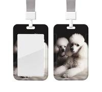 Sliding ID Badge Holder with Lanyard Card Case Protector Pouch with Clear Window Vertical ID Credit Card Name Tag French Poodle Badge Holder for NurseOffice Supplies