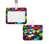 Sliding ID Badge Holder with Lanyard Card Case Protector Pouch with Clear Window Vertical ID Credit Card Name Tag 3D Colorful Cubes Badge Holder for NurseOffice Supplies