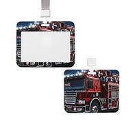 Sliding ID Badge Holder with Lanyard Card Case Protector Pouch with Clear Window Vertical ID Credit Card Name Tag Red Fire and Rescue Truck Badge Holder for NurseOffice Supplies