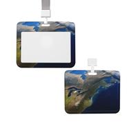 Sliding ID Badge Holder with Lanyard Card Case Protector Pouch with Clear Window Vertical ID Credit Card Name Tag View from Space America Badge Holder for NurseOffice Supplies