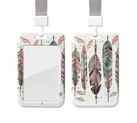 Sliding ID Badge Holder with Lanyard Card Case Protector Pouch with Clear Window Vertical ID Credit Card Name Tag Arrow Feather Dream Badge Holder for NurseOffice Supplies