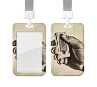 Sliding ID Badge Holder with Lanyard Card Case Protector Pouch with Clear Window Vertical ID Credit Card Name Tag Vintage Conceptual Poker Hand Badge Holder for NurseOffice Supplies