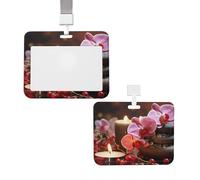 Sliding ID Badge Holder with Lanyard Card Case Protector Pouch with Clear Window Vertical ID Credit Card Name Tag Pink Orchid Stone Red Candles Badge Holder for NurseOffice Supplies