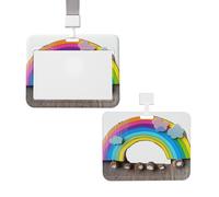 Sliding ID Badge Holder with Lanyard Card Case Protector Pouch with Clear Window Vertical ID Credit Card Name Tag Small Rainbow Badge Holder for NurseOffice Supplies