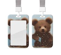 Sliding ID Badge Holder with Lanyard Card Case Protector Pouch with Clear Window Vertical ID Credit Card Name Tag Happy Bear Baby Badge Holder for NurseOffice Supplies