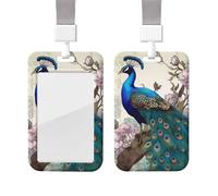 Sliding ID Badge Holder with Lanyard Card Case Protector Pouch with Clear Window Vertical ID Credit Card Name Tag Peacock Floral Badge Holder for NurseOffice Supplies