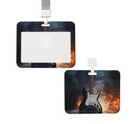Sliding ID Badge Holder with Lanyard Card Case Protector Pouch with Clear Window Vertical ID Credit Card Name Tag Electric Guitar Badge Holder for NurseOffice Supplies