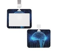Sliding ID Badge Holder with Lanyard Card Case Protector Pouch with Clear Window Vertical ID Credit Card Name Tag Artificial Intelligence Brain Badge Holder for NurseOffice Supplies