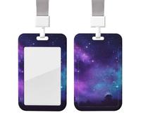 Sliding ID Badge Holder with Lanyard Card Case Protector Pouch with Clear Window Vertical ID Credit Card Name Tag Purple Starry Sky Badge Holder for NurseOffice Supplies