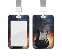 Sliding ID Badge Holder with Lanyard Card Case Protector Pouch with Clear Window Vertical ID Credit Card Name Tag Electric Guitar Badge Holder for NurseOffice Supplies
