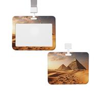 Sliding ID Badge Holder with Lanyard Card Case Protector Pouch with Clear Window Vertical ID Credit Card Name Tag Pyramid Africa Desert Badge Holder for NurseOffice Supplies