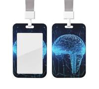 Sliding ID Badge Holder with Lanyard Card Case Protector Pouch with Clear Window Vertical ID Credit Card Name Tag Artificial Intelligence Brain Badge Holder for NurseOffice Supplies