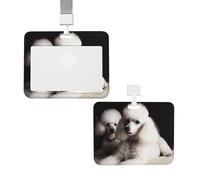 Sliding ID Badge Holder with Lanyard Card Case Protector Pouch with Clear Window Vertical ID Credit Card Name Tag French Poodle Badge Holder for NurseOffice Supplies