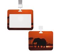 Sliding ID Badge Holder with Lanyard Card Case Protector Pouch with Clear Window Vertical ID Credit Card Name Tag Sunset African Elephant Badge Holder for NurseOffice Supplies