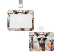 Sliding ID Badge Holder with Lanyard Card Case Protector Pouch with Clear Window Vertical ID Credit Card Name Tag Cute Giraffe Funny Badge Holder for NurseOffice Supplies