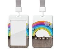Sliding ID Badge Holder with Lanyard Card Case Protector Pouch with Clear Window Vertical ID Credit Card Name Tag Small Rainbow Badge Holder for NurseOffice Supplies