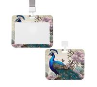 Sliding ID Badge Holder with Lanyard Card Case Protector Pouch with Clear Window Vertical ID Credit Card Name Tag Peacock Floral Badge Holder for NurseOffice Supplies