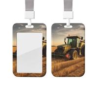 Sliding ID Badge Holder with Lanyard Card Case Protector Pouch with Clear Window Vertical ID Credit Card Name Tag Farm Tractor Harvest Badge Holder for NurseOffice Supplies