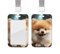 Sliding ID Badge Holder with Lanyard Card Case Protector Pouch with Clear Window Vertical ID Credit Card Name Tag Cute Little Pomeranian Badge Holder for NurseOffice Supplies