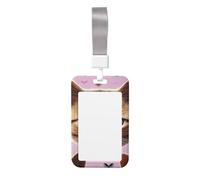 Sliding ID Badge Holder with Lanyard Carttoon Cat ID Card Holder Case Plastic Vertical Card Case Protector Pouch with Clear Window Work Badge Sleeve for Women Men Office