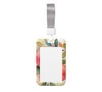 Sliding ID Badge Holder with Lanyard Colorful Peach Watercolor Design ID Card Holder Case Plastic Vertical Card Case Protector Pouch with Clear Window Work Badge Sleeve for Women Men Office