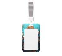 Sliding ID Badge Holder with Lanyard Cool Big Octopus ID Card Holder Case Plastic Vertical Card Case Protector Pouch with Clear Window Work Badge Sleeve for Women Men Office