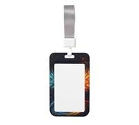 Sliding ID Badge Holder with Lanyard Fire and Water Phoenix ID Card Holder Case Plastic Vertical Card Case Protector Pouch with Clear Window Work Badge Sleeve for Women Men Office