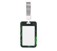 Sliding ID Badge Holder with Lanyard Green Tropical Jungle Plant ID Card Holder Case Plastic Vertical Card Case Protector Pouch with Clear Window Work Badge Sleeve for Women Men Office