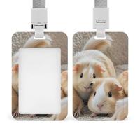 Sliding ID Badge Holder with Lanyard Guinea Pigs Vertical ID Card Holder with Clear Window Plastic Card Case Protector Pouch for Nurse Officer Teacher Name Credit Cards Holder