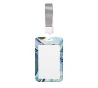 Sliding ID Badge Holder with Lanyard Hand Painted Blue Dragonfly ID Card Holder Case Plastic Vertical Card Case Protector Pouch with Clear Window Work Badge Sleeve for Women Men Office