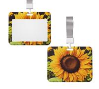 Sliding ID Badge Holder with Lanyard, Hard Plastic Horizontal Card Case | Beautiful Sunflower Id Card Holder With Clear Window, Waterproof Work Badge Sleeve For Women Men Office