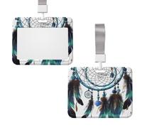 Sliding ID Badge Holder with Lanyard, Hard Plastic Horizontal Card Case | Native American Dream Catcher Id Card Holder With Clear Window, Waterproof Work Badge Sleeve For Women Men Office