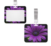 Sliding ID Badge Holder with Lanyard, Hard Plastic Horizontal Card Case | Purple Daisy Id Card Holder With Clear Window, Waterproof Work Badge Sleeve For Women Men Office