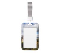 Sliding ID Badge Holder with Lanyard Historical Monuments of Armenia ID Card Holder Case Plastic Vertical Card Case Protector Pouch with Clear Window Work Badge Sleeve for Women Men Office