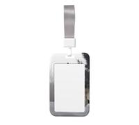 Sliding ID Badge Holder with Lanyard Howling Wolf ID Card Holder Case Plastic Vertical Card Case Protector Pouch with Clear Window Work Badge Sleeve for Women Men Office
