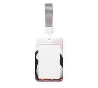 Sliding ID Badge Holder with Lanyard I Love Penguins ID Card Holder Case Plastic Vertical Card Case Protector Pouch with Clear Window Work Badge Sleeve for Women Men Office