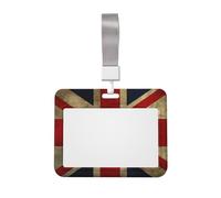 Sliding ID Badge Holder with Lanyard ID Card Case Hard Plastic ID Card Holder British Flag Name Tag Holders for Work Office Women Men