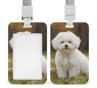 Sliding Id Badge Holder with Lanyard Id Card Holder Bichon Frise Dog Badge Holder Waterproof Plastic Card Sleeve Breakaway Neck Lanyards Name Tag for Work Office Doctor Nurse