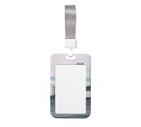 Sliding ID Badge Holder with Lanyard Mackinac Suspension Bridge ID Card Holder Case Plastic Vertical Card Case Protector Pouch with Clear Window Work Badge Sleeve for Women Men Office