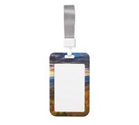 Sliding ID Badge Holder with Lanyard Mountains ID Card Holder Case Plastic Vertical Card Case Protector Pouch with Clear Window Work Badge Sleeve for Women Men Office