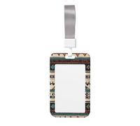 Sliding ID Badge Holder with Lanyard Native American Patterns ID Card Holder Case Plastic Vertical Card Case Protector Pouch with Clear Window Work Badge Sleeve for Women Men Office