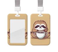 Sliding ID Badge Holder with Lanyard Plastic Card Case Protector Pouch with Clear Window ID Credit Card Name Tag Yoga Sloth Coffee Badge Holder for Nurse Doctor Office Supplies