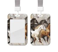 Sliding ID Badge Holder with Lanyard Plastic Card Case Protector Pouch with Clear Window ID Credit Card Name Tag Cute Horse Badge Holder for Nurse Doctor Office Supplies