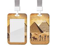 Sliding ID Badge Holder with Lanyard Plastic Card Case Protector Pouch with Clear Window ID Credit Card Name Tag Ancient Egypt Badge Holder for Nurse Doctor Office Supplies