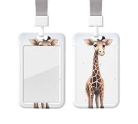 Sliding ID Badge Holder with Lanyard Plastic Card Case Protector Pouch with Clear Window ID Credit Card Name Tag Cute Giraffe Badge Holder for Nurse Doctor Office Supplies